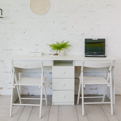 Изображение товара Стол письменный с ящиками для двоих В5, Мир Мебели, белый, 169х75х60 см