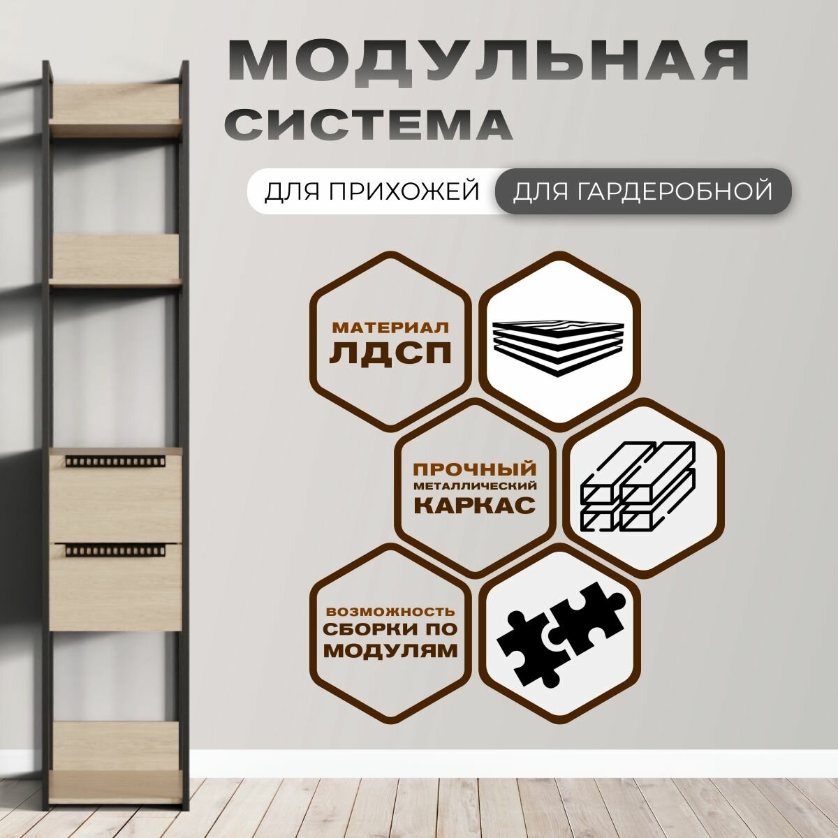 фото Модуль 1 прихожая в стиле лофт Гардеробная система Геометрия
