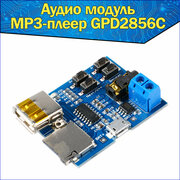 Аудио модуль (MP3-плеер) GPD2856C под TF-карту и USB разъем & Плата-усилитель