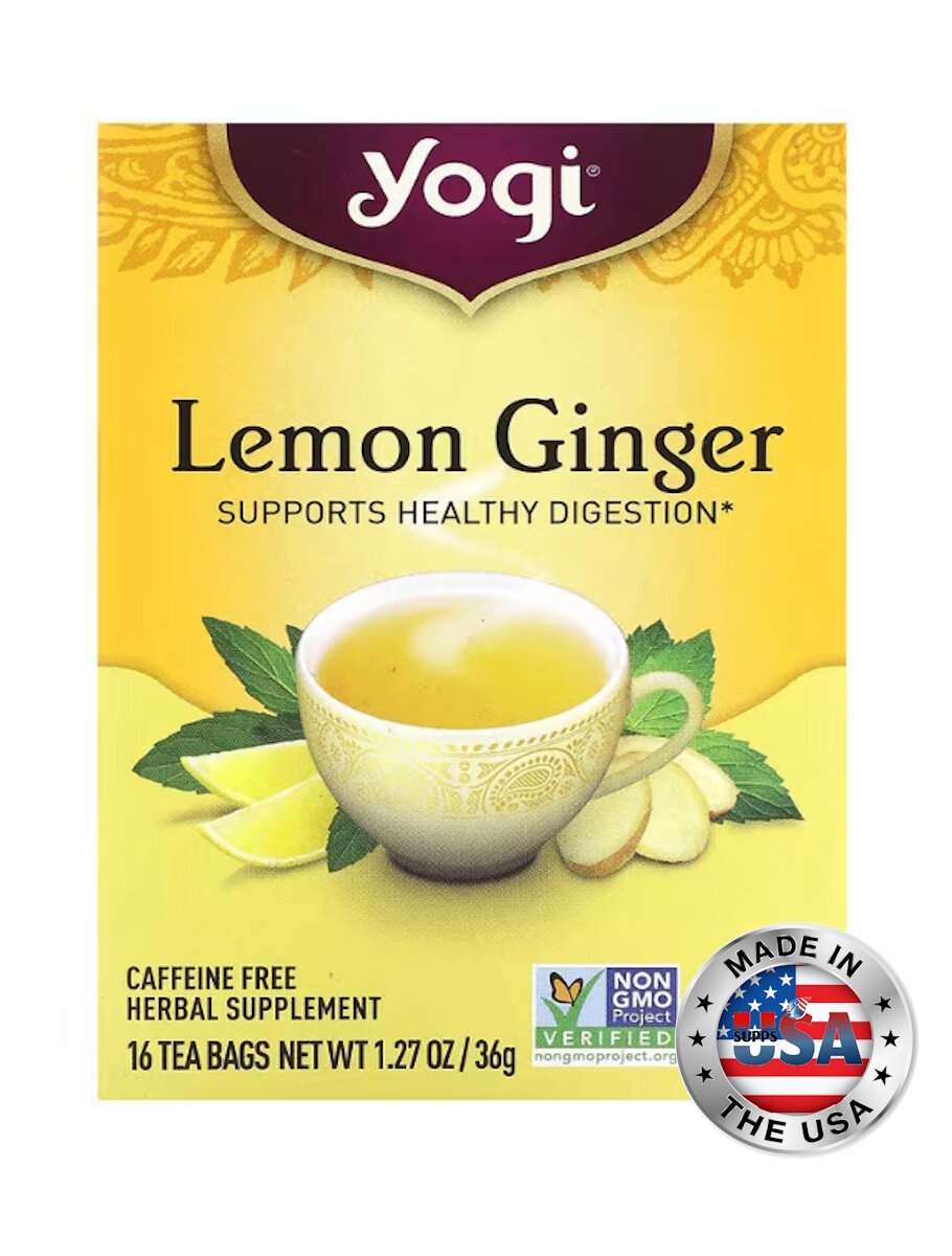 Yogi Tea органический травяной чай для улучшения пищеварения лимон и имбирь, без кофеина, 16 чайных пакетиков, 36 г
