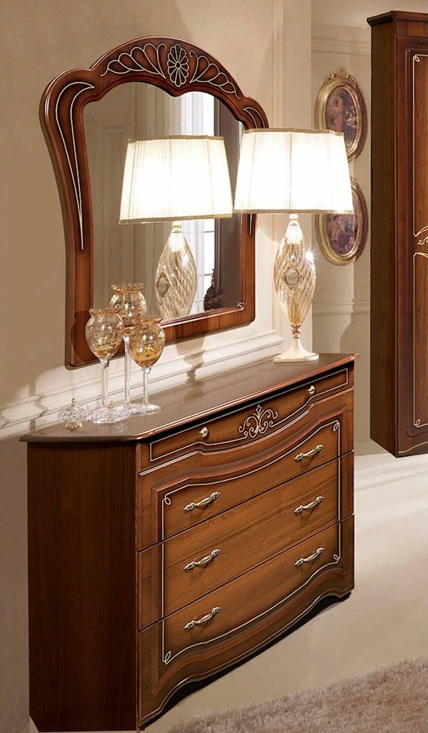 фото Комод Луиза 4 Орех ЛДСП/МДФ, с ящиками, для спальни, гостиной, прихожей, дома, дачи 1042х877х 473 форест деко групп