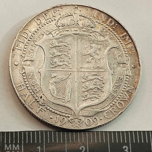 Британская империя 1/2 кроны 1909. Редкая серебряная монета. Король Эдвард Vll