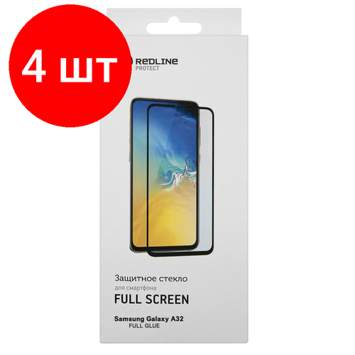 Комплект 4 штук, Защитное стекло Samsung Galaxy A32, FS FG, Red Line, прозр, УТ000023952 защитное стекло для samsung galaxy a03s 4g red line с черной рамкой