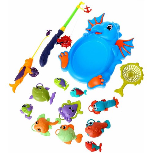 гофрокогтеточка узкая 45 х 13 х 5 см 1 шт Набор игрушек для ванны Морской дракон, рыбалка для детей, детские развивающие игрушки для купания, 10 рыбок, 2 удочки и сачок, цвета микс