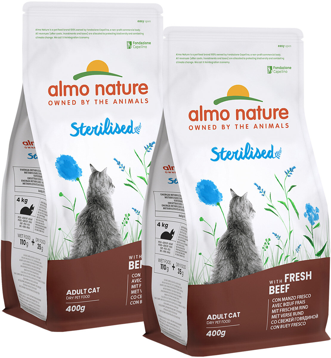 ALMO NATURE ADULT CAT STERILISED BEEF & RICE для взрослых кастрированных котов и стерилизованных кошек с говядиной и рисом (0,4 + 0,4 кг)