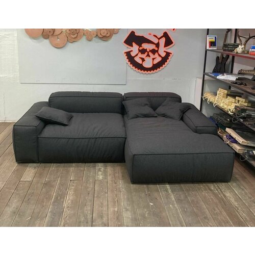 Диван модульный Онда для дома, для гостиной, графитовая рогожка, Банда Мастеров, Россия, глубина оттоманки 160см