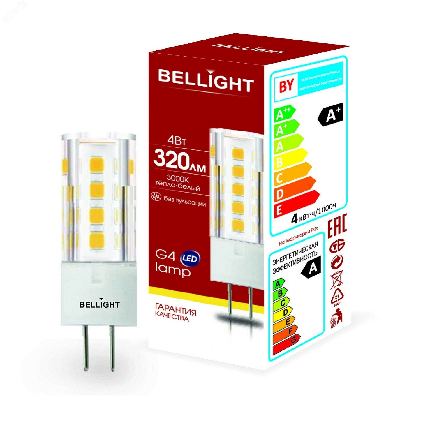 Лампа светодиодная Bellight G4 220-240 В 4 Вт капсула матовая 320 лм теплый белый свет - фото №2