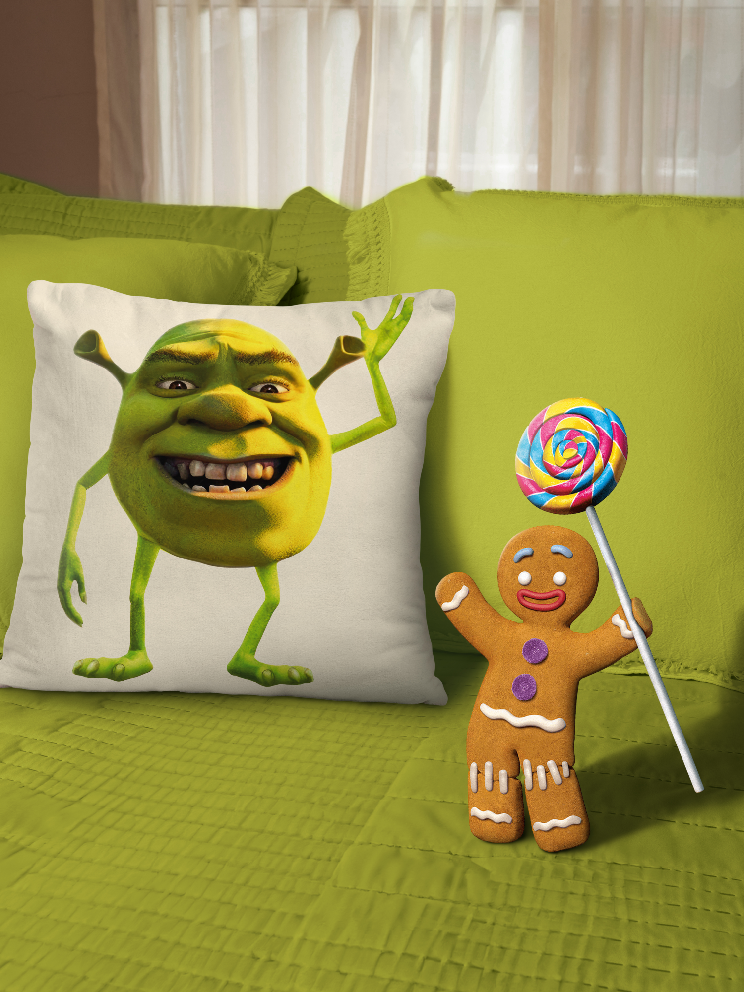 Подушка декоративная на диван для дома MEGA TOYS в подарок с принтом Шрек мем Shrek 34x34 — фото 1