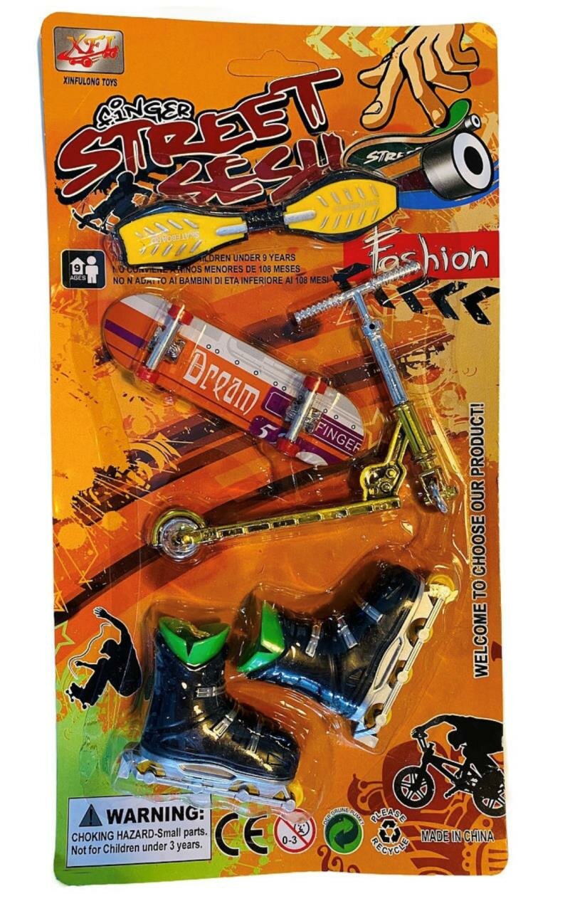 Фингерборд скейт + самокат + ролики пластик разноцветный.