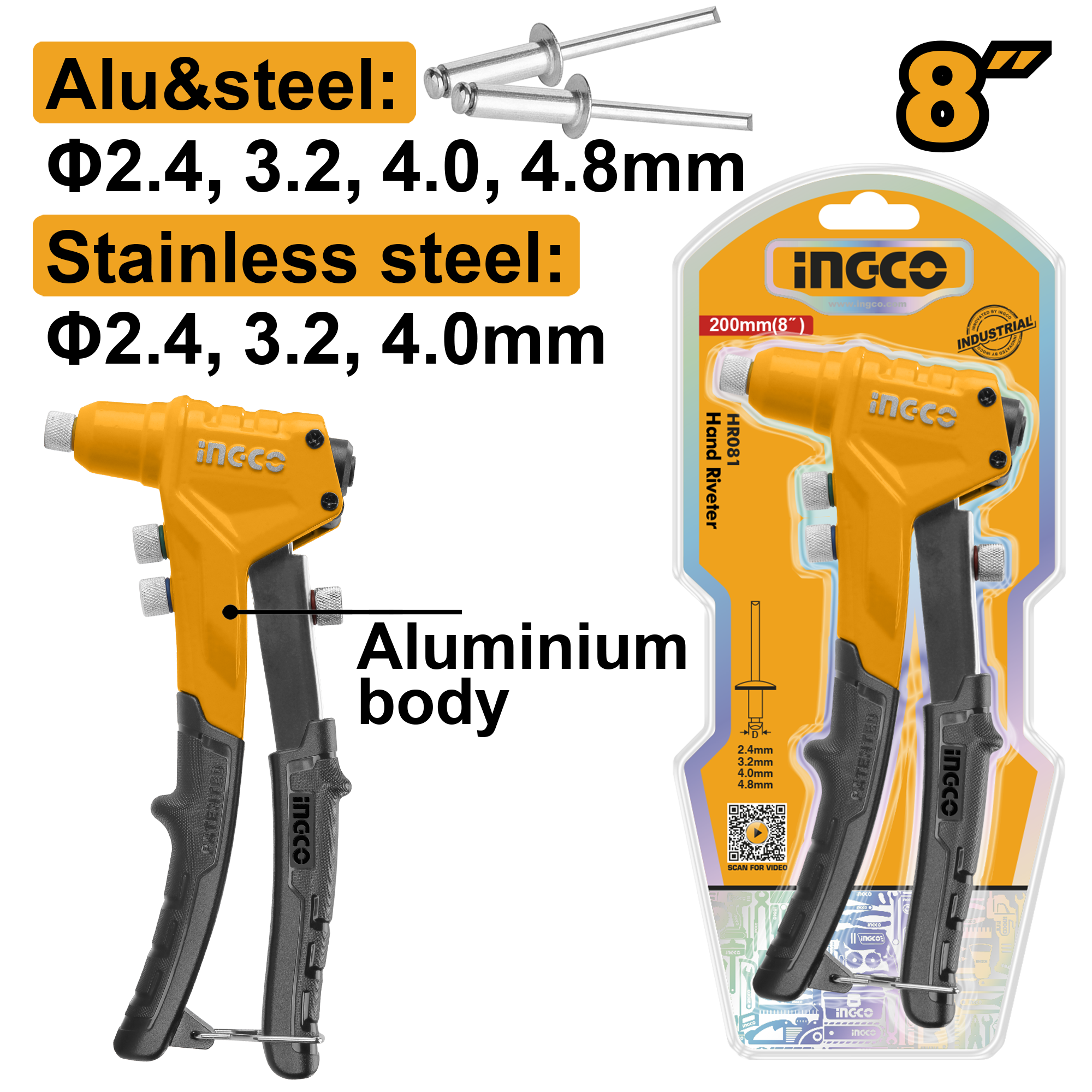 фото Зaклeпoчник ручной INGCO HR081 INDUSTRIAL 2,4-4,8 мм