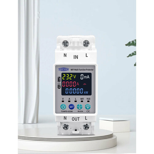 Умное реле WiFi TOMZN TOMPD-63SW на DIN-рейку с подсветкой экрана Счётчик электроэнергии циклический таймер ограничение по току и напряжению Управление Tuya 316600₽