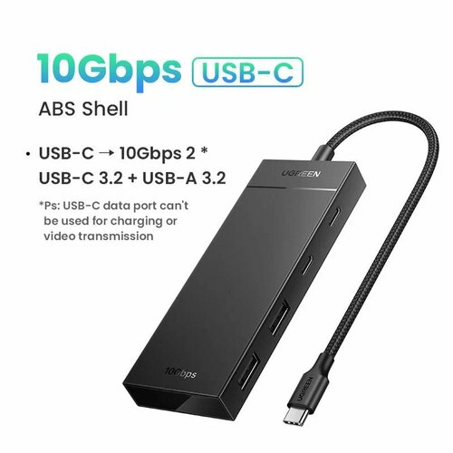 Хаб UGREEN CM806 35583 USB-C To 2xUSB-A 2xUSB-C HUB without PD Цвет черный 2055₽