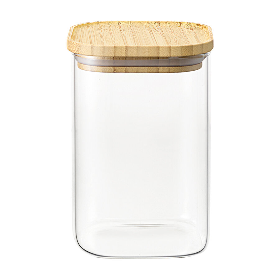 Банка для хранения сыпучих продуктов 1,1 л квадратная с крышкой Glass Bamboo Smart Solutions SS0000160