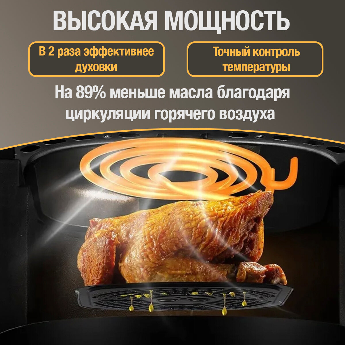 Аэрогриль электрический для дома, сенсорный, настольный, объем 6 литров, мощность 1350 Вт, белый — фото 1