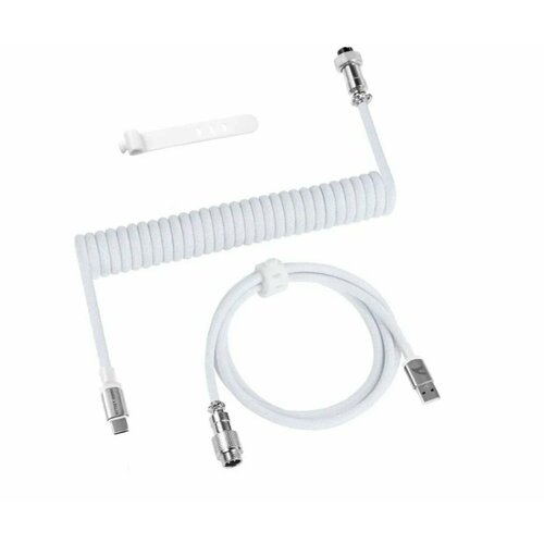 Кастомный Кабель Авитор Attack Shark - провод спиральный разъём GX16 Aviator для игровой клавиатуры type-c, белый