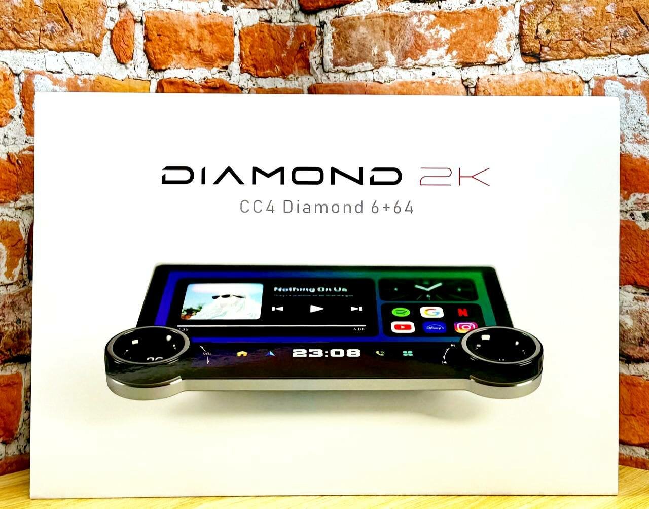 Магнитола Diamond CC4 с крутилками, 2K экран, поддержка сим карты, 11,8", 6+64GB, с GPS, Bluetooth и Wi-Fi, сенсорный экран, навигация, carplay