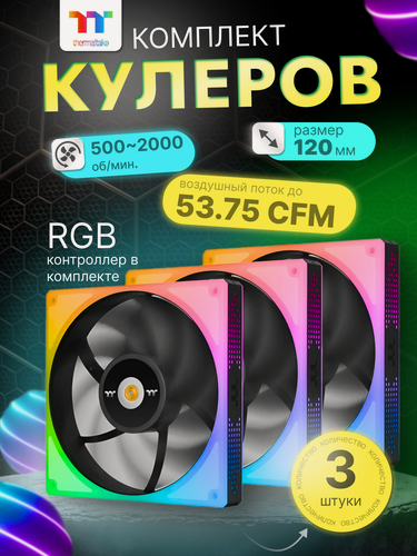 Изображение товара Комплект вентиляторов для корпуса Thermaltake TOUGHFAN 12 RGB 3 Pack (CL-F135-PL12SW-A) + контроллер
