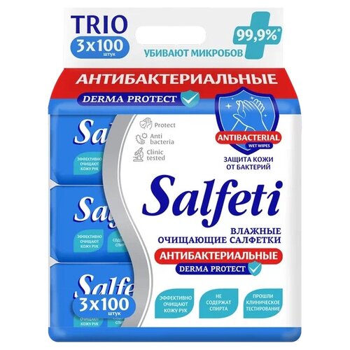 Salfeti Влажные салфетки Антибактериальные DermaProtect, 100 шт., 3 уп.