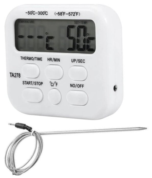 Кулинарный термометр электронный SimpleShop со щупом 16 см из нержавеющей стали провод 1 метр / таймер кухонный