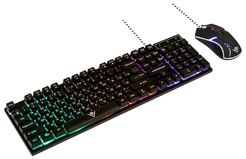 Проводной игровой набор KMG-2305U BLACK Nakatomi Gaming - клавиатура + опт. мышь с RGB подсветкой