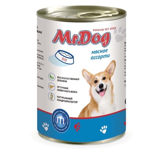 Влажный корм для собак Mr. Dog мясное ассорти 1 уп. х 6 шт. х 410 г