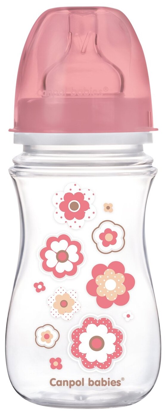 Бутылочка для кормления Canpol Babies PP EasyStart с широким горлышком антиколиковая, 240 мл, 3+ Newborn baby, цвет: розовый
