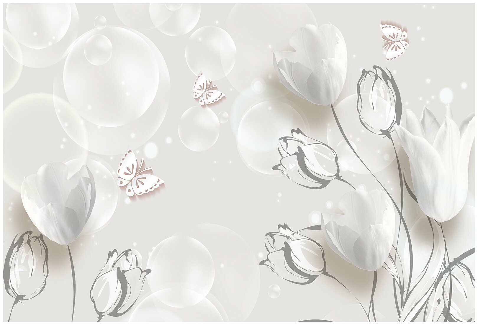 Фотообои виниловые на флизелиновой основе Polimar "Белые тюльпаны 3D", Арт. 14-582, 400см х 270см (ШхВ)