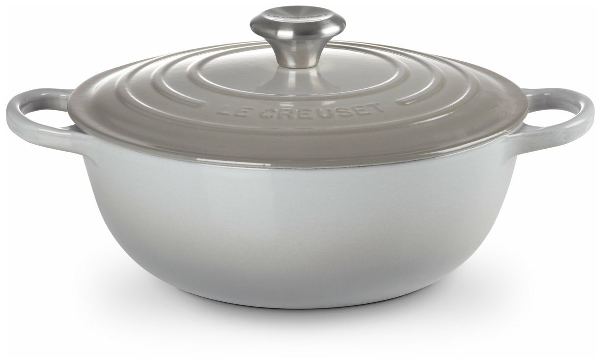 Чугунный эмалированный казан, Le Creuset, 26 см, Дымчатый серый, стальная ручка, чёрная эмаль - фотография № 2