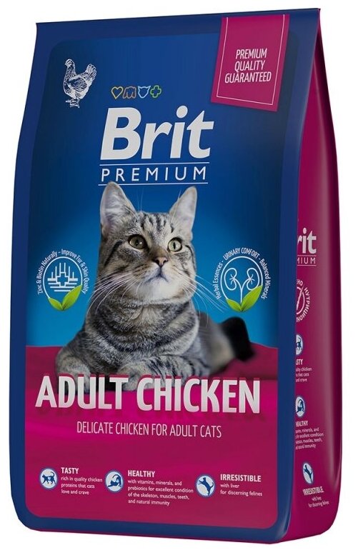 Сухой корм BRIT 8кг Корм сух для кошек с курицей Adult Cat Premium