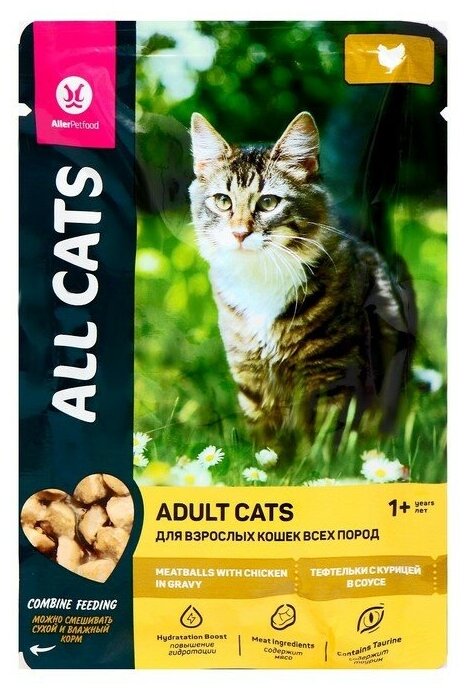 ALL CATS пауч для кошек тефтельки с курицей в соусе 85г х 28 шт - фотография № 3