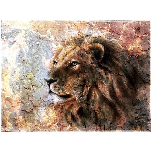 Фотообои Уютная стена Голова льва в стиле арт 360х270 см Виниловые Бесшовные (единым полотном)