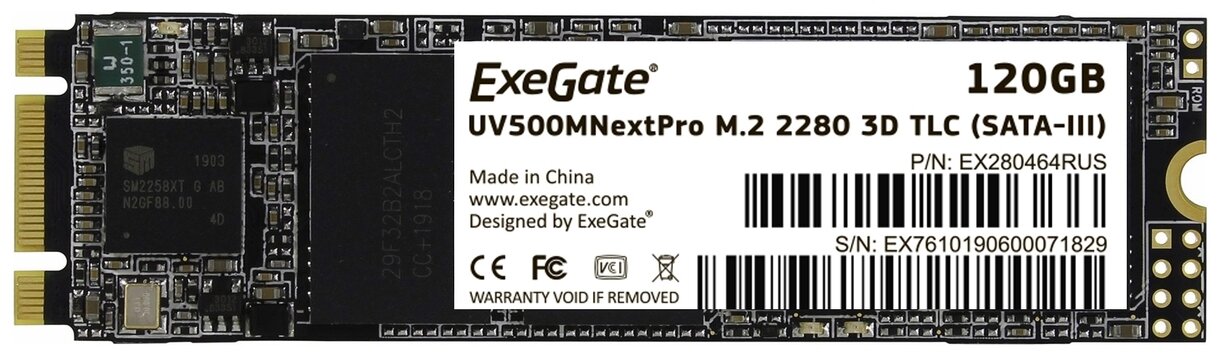 Накопитель SSD Exegate M.2 2280 120GB NextPro UV500TS120 (SATA-III, 22x80mm, 3D TLC) (EX280464RUS) - фото №1