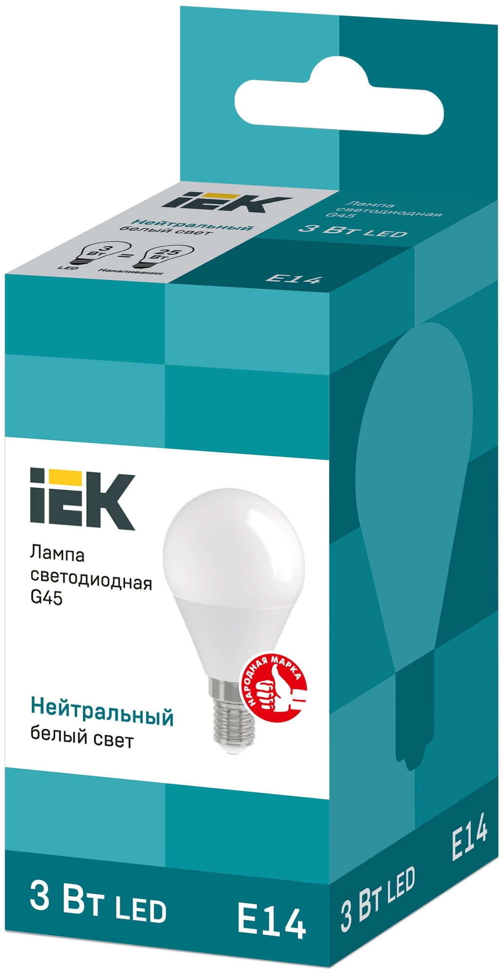 IEK шар G45 E14 3W(270lm) 4000K 4K 78x45 матов. ECO LLE-G45-3-230-40-E14