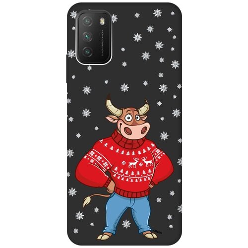 фото Силиконовая чехол-накладка silky touch для xiaomi redmi 9t / poco m3 с принтом "bull & snowflakes" черная gosso