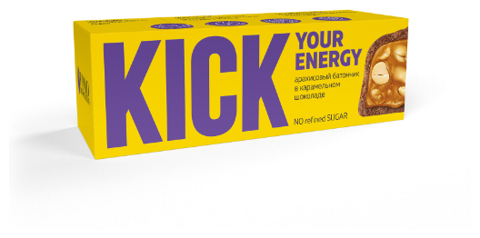 Kick your energy Батончик арахисовый в карамельном шоколаде 45 г - фотография № 1