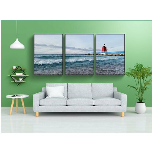 фото Набор модулных постеров для интерьера "маяк, берег, великих озер" 60x90 см. в тубусе, без рамки lotsprints