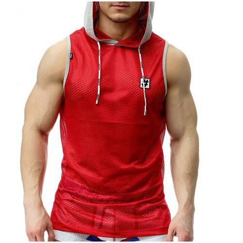 фото Майка - безрукавка с капюшоном / худи "hoodstar - red / grey melange" / doit! / красный / размер xl