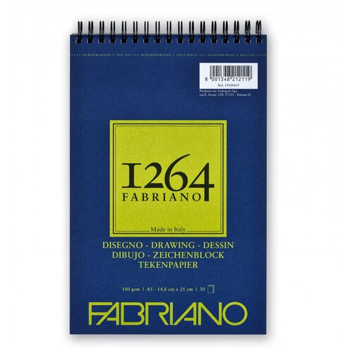 Купить Fabriano Альбом для графики 1264 DRAWING 180г/м.кв 14, 8х21 30л спираль по короткой стороне