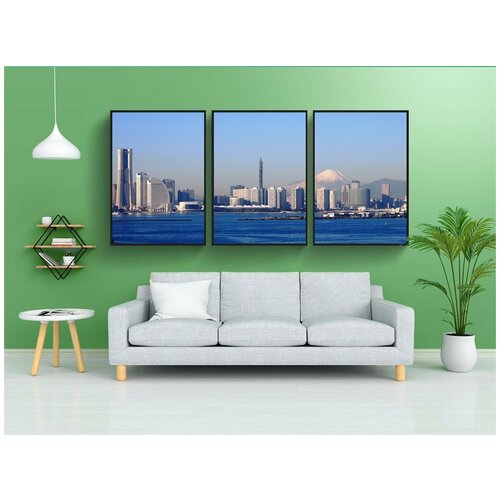 фото Набор модулных постеров для интерьера "гора фудзи, иокогама, бэй-бридж" 60x90 см. в тубусе, без рамки lotsprints