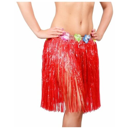 Гавайская юбка, цвет красный юбка гавайская с цветами сиреневая гавайская хула 60 см