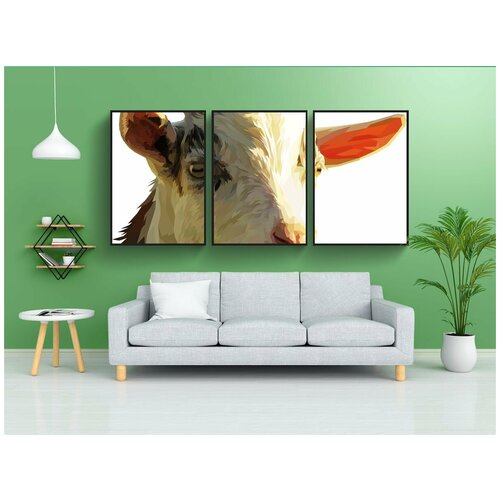 фото Набор модулных постеров для интерьера "коза, низкополигональная, животное" 60x90 см. в тубусе, без рамки lotsprints