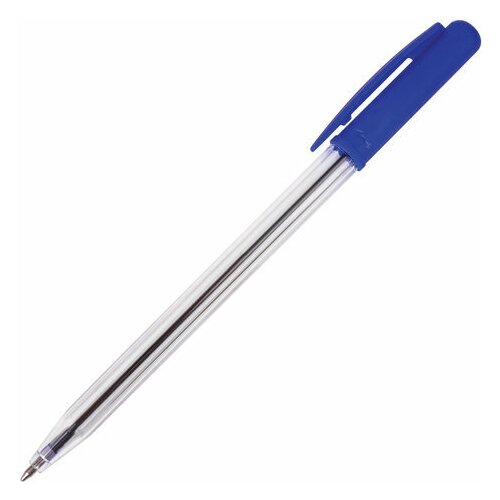 Ручка шариковая автоматическая STAFF Basic, синяя, корпус прозрачный, узел 0,8 мм, линия письма 0,4 мм, 141673 14 шт