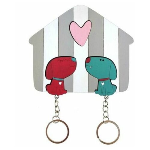 Ключница деревянная на два ключа Хлэб Собачки