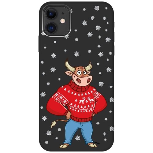 фото Силиконовая чехол-накладка silky touch для apple iphone 11 с принтом "bull & snowflakes" черная gosso