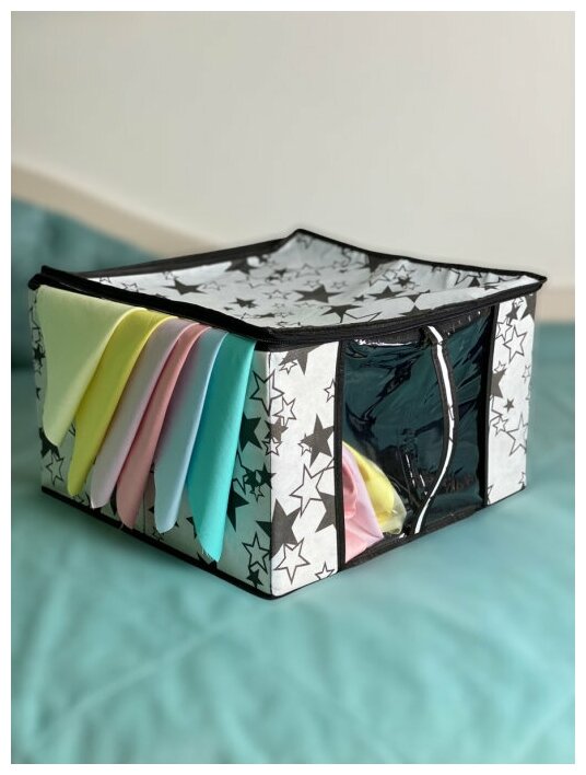 Homy Mood / Коробка для хранения твердые стенки и дно / крышка на липучке / для одежды / Хранение одежды / хранение белья - фотография № 10