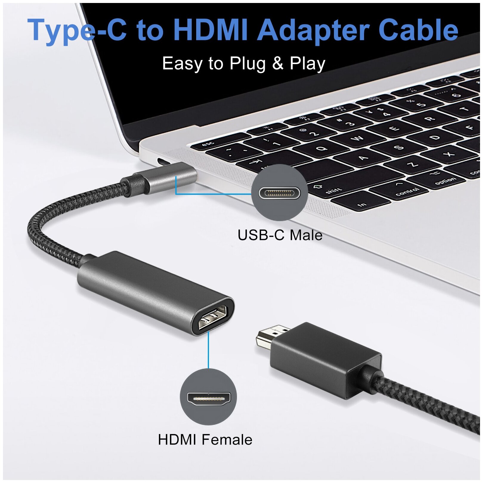 USB переходник ELfoC HD-CMF Type-C папа to HDMI мама 4K 60HZ Compatible with MacBook Pro/MacBook Air M1 2020, iPad Pro 2021 0,2 м.