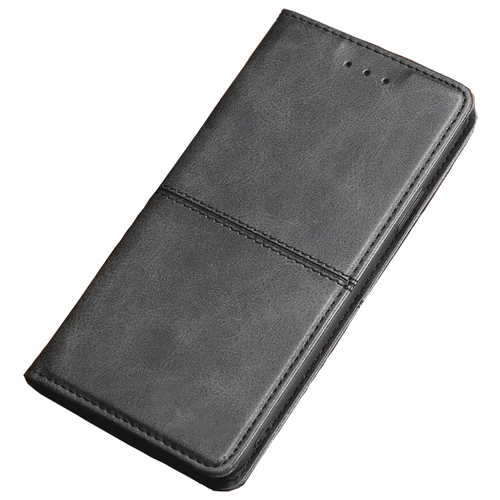 Чехол-книжка MyPads для Realme C20 из качественной импортной кожи прошитый элегантной прострочкой Ретро черный с магнитной крышкой