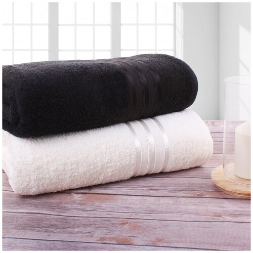 фото Доми полотенце банное harmonika цвет: черный, молочный 70х130 см - 2 шт dome