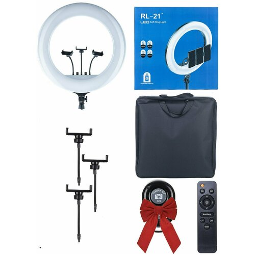 Кольцевая селфи LED светодиодная лампа RL-21 54 см три держателя телефона пульт 549900₽