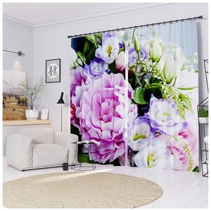 Фотошторы Букет <b>с</b> <b>пионами</b> Ш150xВ245 см. 2шт. Габардин на тесьме